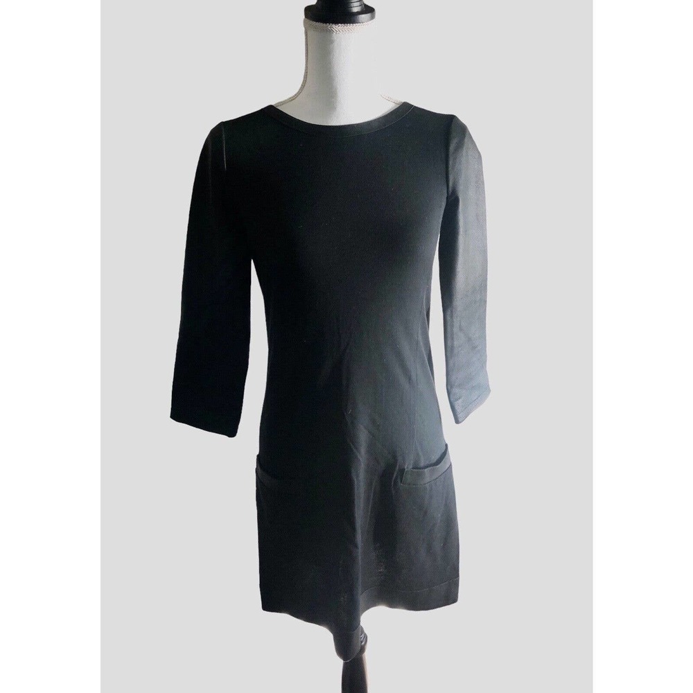 THEORY Black Knit Goat Leather 3/4 Sleeve Pocket Shirt Midi Dress Size P (4-6)